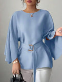 Solid Flare Sleeve Elegant Blouse_CWTSTL01163