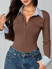 Sexy Faux Two-Piece Fitted Bodysuit for Women_CWTSTL01215