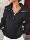 Women's Fleece-Lined Loose Half-Zip Fashion Top_CWTSTL01257