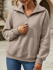 Women's Fleece-Lined Loose Half-Zip Fashion Top_CWTSTL01257