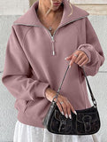 Women's Fleece-Lined Loose Half-Zip Fashion Top_CWTSTL01257