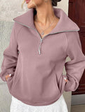 Women's Fleece-Lined Loose Half-Zip Fashion Top_CWTSTL01257