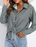 Women's plaid loose casual shirt with collar_CWTSTL01259