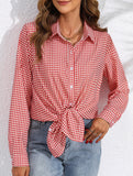 Women's plaid loose casual shirt with collar_CWTSTL01259