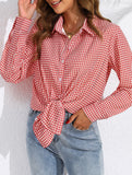 Women's plaid loose casual shirt with collar_CWTSTL01259