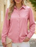 Lantern sleeve pleated loose women's shirt_CWTSTL01261