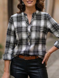 V Neck Plaid Button Casual Shirt