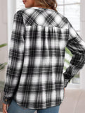 V Neck Plaid Button Casual Shirt