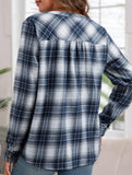 V Neck Plaid Button Casual Shirt