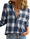 V Neck Plaid Button Casual Shirt