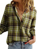 V Neck Plaid Button Casual Shirt