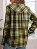 V Neck Plaid Button Casual Shirt