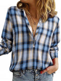 V Neck Plaid Button Casual Shirt