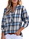 V Neck Plaid Button Casual Shirt