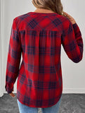 V Neck Plaid Button Casual Shirt