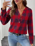 V Neck Plaid Button Casual Shirt