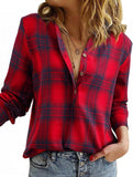 V Neck Plaid Button Casual Shirt