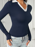 Color-blocked long-sleeved T-shirt for women_CWTSTL01281