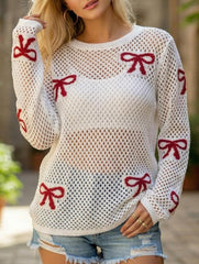 Women's Knitted Hollow-Out Bow Sun Protection Shirt