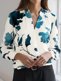 Ink Floral Print Artistic Long Sleeve Shirt