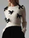 Women's Solid Color Plush Pullover Knit Top with Bow_CWTSTL01300