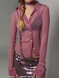 Women's long-sleeved cardigan with subtle shimmer