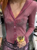 Women's long-sleeved cardigan with subtle shimmer