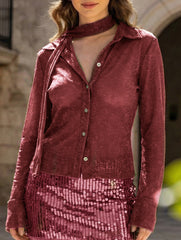 Women's long-sleeved cardigan with subtle shimmer