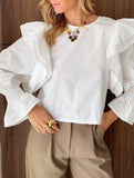 Gentle style flutter sleeve hollowed-out top for women_CWTSTL01302