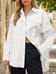 Women's elegant and versatile shirt with back slit_CWTSTL01308