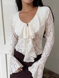 French-style lace bell sleeve ruffle top for women_CWTSTL01310