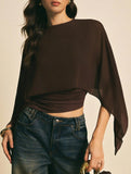 Chiffon cape-sleeve cover-up slim-fit irregular T-shirt_CWTSTL01314