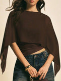 Chiffon cape-sleeve cover-up slim-fit irregular T-shirt_CWTSTL01314