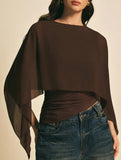 Chiffon cape-sleeve cover-up slim-fit irregular T-shirt_CWTSTL01314