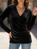 Slim-fit button-down elegant solid color top_CWTSTL01324