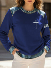Denim Collar Patch Knit Sweater_CWTSTL01325