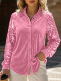 Women's sequined velvet loose-fitting shirt