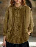 Literary style loose lace-trimmed shirt for women