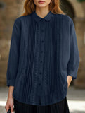 Literary style loose lace-trimmed shirt for women