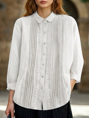 Literary style loose lace-trimmed shirt for women