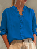 Ruffle V Neck Long Sleeve Blouse