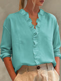 Ruffle V Neck Long Sleeve Blouse