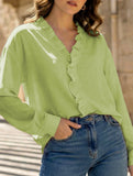 Ruffle V Neck Long Sleeve Blouse