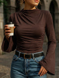 Square neck, fitted, bell sleeve top for women