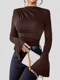 Square neck, fitted, bell sleeve top for women