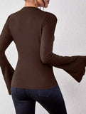 Square neck, fitted, bell sleeve top for women