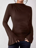 Square neck, fitted, bell sleeve top for women