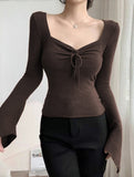 Square neck, fitted, bell sleeve top for women
