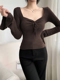 Square neck, fitted, bell sleeve top for women