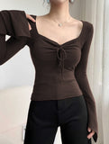 Square neck, fitted, bell sleeve top for women